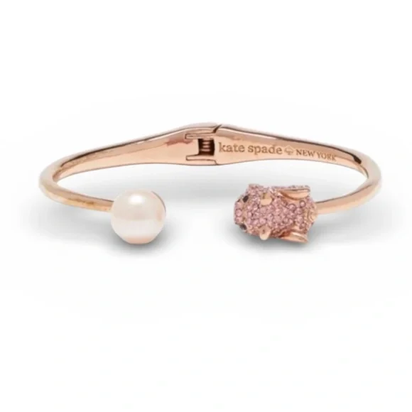 Kate Spade New York 12K Gold Pink Imagination Pig Open Hinge Bangle Bracelet - Picture 1 of 5
